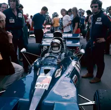 Jackie Stewart at the wheel of a racing car, driving for Tyrrell, c1971-c1973