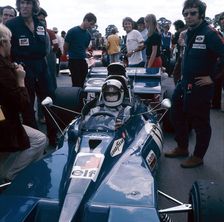 Jackie Stewart at the wheel of a racing car, driving for Tyrrell, c1971-c1973