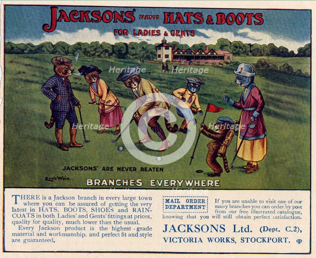 Jacksons Hats & Boots, 1910s-1920s. Artist: Louis Wain