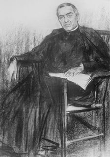Jacint Verdaguer Santaló (1845-1902), poet and romantic writer, charcoal drawing by Ramón Casas