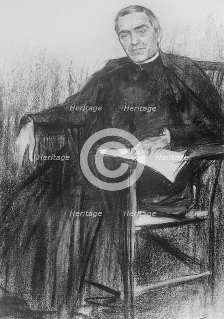 Jacint Verdaguer  Santaló (1845-1902), poet and romantic writer, charcoal drawing by Ramón Casas.