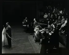 Jack Teagarden's band in concert at Colston Hall, Bristol, 1957. Creator: Denis Williams