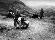 Jack Thomas riding a Norton, competing in the South Wales Trial, 1921