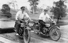 Jack Bain (right in image) and another man on Harlin Bridge, 1926. Creator: Jack Bain