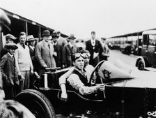 Jack Barclay in a Vauxhall TT car at Brooklands, Surrey