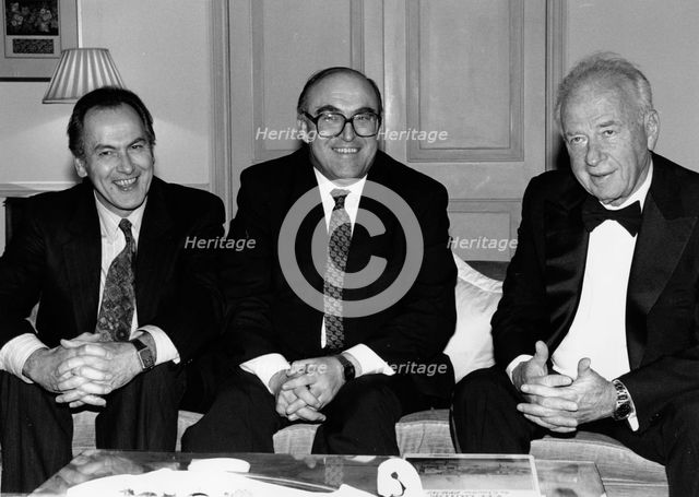 Jack Cunningham, MP, John Smith, Labour Party leader, Yitzhak Rabin, Israeli Prime Minister, 1992. Creator: Sidney Harris.
