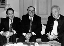 Jack Cunningham, MP, John Smith, Labour Party leader, Yitzhak Rabin, Israeli Prime Minister, 1992. Creator: Sidney Harris