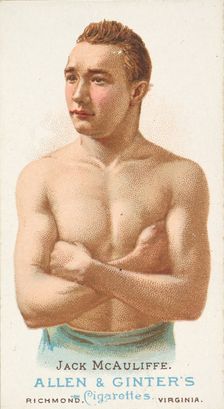 Jack McAuliffe, Pugilist, from World's Champions, Series 1 (N28) for Allen & Ginter Cigare..., 1887. Creator: Allen & Ginter