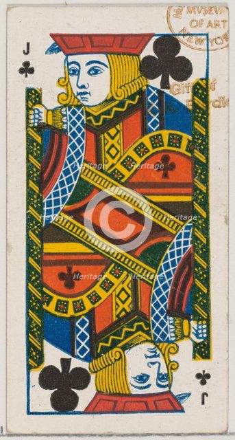 Jack of Clubs (black), from the Playing Cards series (N84) for Duke brand cigarettes, 1888., 1888. Creator: Unknown.