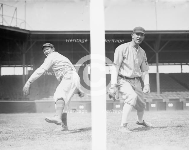 Jack Quinn & Jim Vaughn wearing partial 1909 uniforms, New York, AL (baseball), 1910. Creator: Bain News Service.