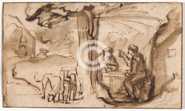 Jacob and Esau (recto); Head of a Young Woman Asleep (verso), 1647/78. Creator: Samuel van Hoogstraten.