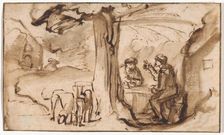 Jacob and Esau (recto); Head of a Young Woman Asleep (verso), 1647/78. Creator: Samuel van Hoogstraten