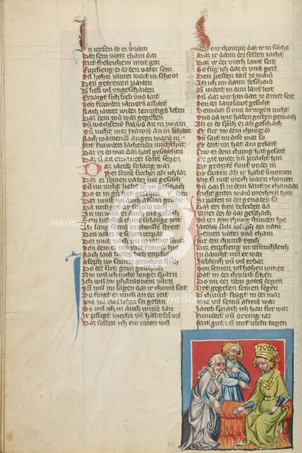 Jacob and Joseph before Pharaoh; Weltchronik, about 1400-1410. Creator: Unknown.