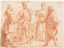 Jacob and Laban with Rachel and Leah (recto) Sketch of Two Men...(verso), 1600s. Creator: Unknown