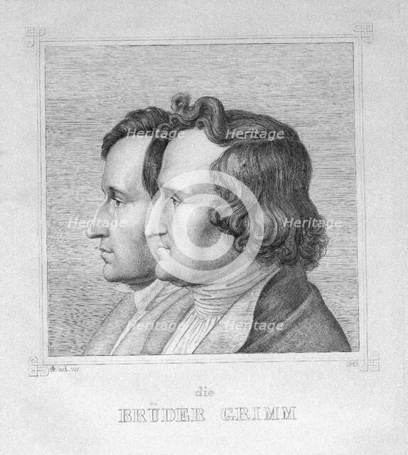 Jacob and Wilhelm Grimm, 1843. Artist: Grimm, Ludwig Emil (1790-1863)