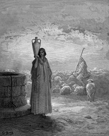 Jacob, keeping Laban's flocks, sees Rachel at the well, 1866. Artist: Gustave Doré