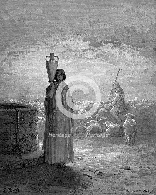 Jacob, keeping Laban's flocks, sees Rachel at the well, 1866. Artist: Gustave Doré