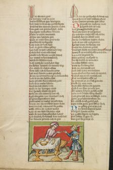Jacob Obtaining Esau's Birthright; Weltchronik, about 1400-1410. Creator: Unknown