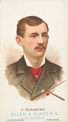 Jacob Schaefer, Billiard Player, from World's Champions, Series 1 (N28) for Allen & Ginter..., 1887. Creator: Allen & Ginter
