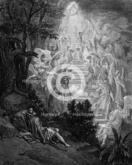 Jacob's dream of a stairway leading to heaven with God at the top, 1865-1866. Artist: Gustave Doré
