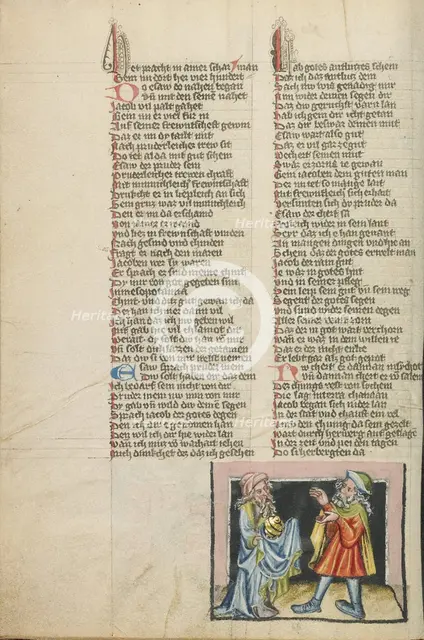 Jacob's Reconciliation with Esau; Weltchronik, about 1400-1410. Creator: Unknown.