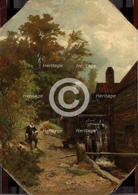 Jacob van Ruisdael Sketching a Watermill, 1864. Creator: Gerard Bilders.