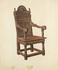 Jacobean Armchair, c. 1940. Creator: Lawrence Phillips