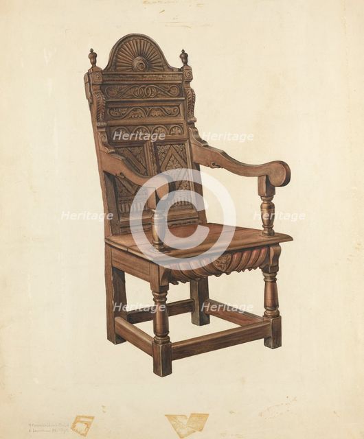 Jacobean Armchair, c. 1940. Creator: Lawrence Phillips.