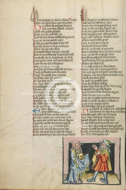 Jacob's Reconciliation with Esau; Weltchronik, about 1400-1410. Creator: Unknown.