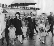 Jacqueline Kennedy and her children leaving London Airport, 1965. Creator: Unknown