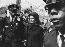 Jacqueline Kennedy arriving at the funeral of Dr Martin Luther King, 1968