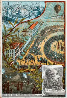 Jacques Charles launches his first aerostat from the Champ de Mars, Paris, 1783 (1890s). Artist: Anon
