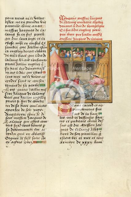 Jacques de Lalaing Defeating an English Esquire before the Duke of Burgundy, about 1530. Creator: Master of the Getty Lalaing.