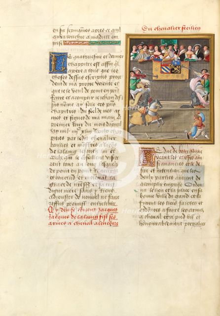 Jacques de Lalaing Jousting with the Sicilian Knight before the Duke of Burgundy, about 1530. Creator: Master of the Getty Lalaing.