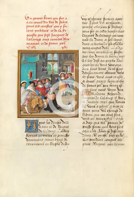 Jacques de Lalaing Kneeling before the Counts of Maine and Saint Pol, about 1530. Creator: Master of the Getty Lalaing.