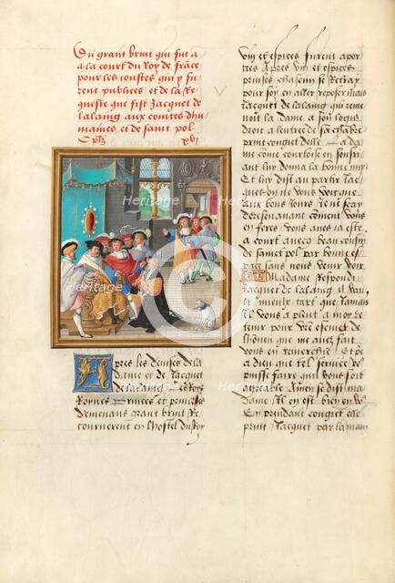 Jacques de Lalaing Kneeling before the Counts of Maine and Saint Pol, about 1530. Creator: Master of the Getty Lalaing.