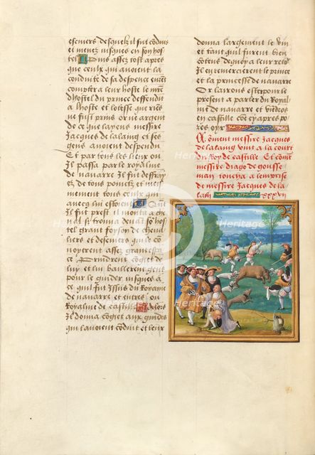Jacques de Lalaing Kneeling before the King of Castile: Bull Baiting, about 1530. Creator: Master of the Getty Lalaing.