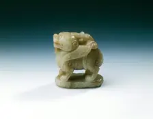 Jade winged standing qilin on bed of clouds, Yuan dynasty-early Ming dynasty, China, 1279-1499. Creator: Unknown