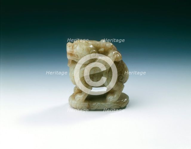 Jade winged standing qilin on bed of clouds, Yuan dynasty-early Ming dynasty, China, 1279-1499. Creator: Unknown.