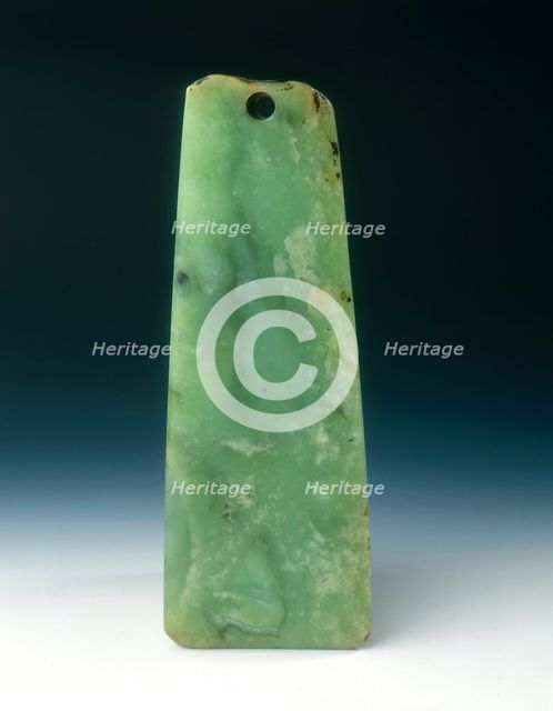 Jade axe blade with two holes, neolithic, Liangzhu culture, China, c3400-2250 BC. Creator: Unknown.