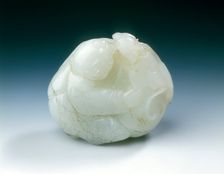 Jade boy with gourd backed by plantain leaf, late Ming dynasty, China, 1550-1644