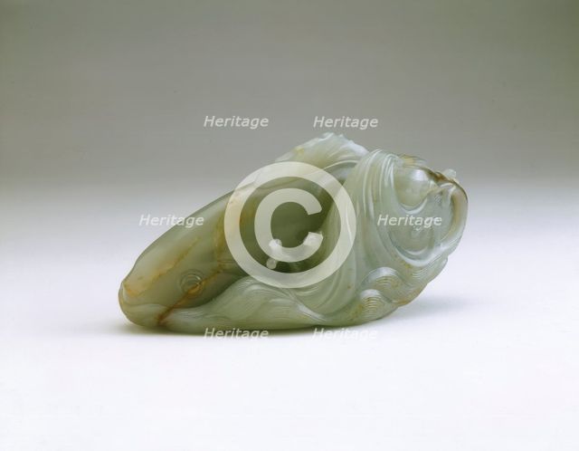 Jade carp and young amid swirling waves, early Qing dynasty, China, late 17th century. Creator: Unknown.