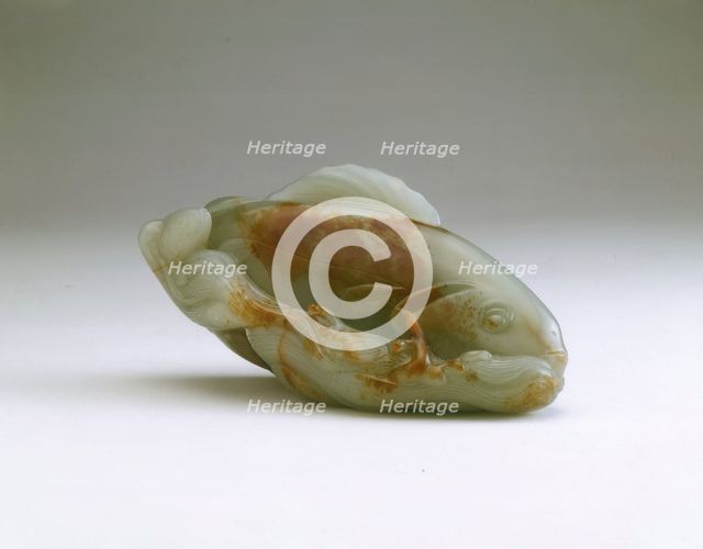 Jade carp and young amid swirling waves, early Qing dynasty, China, late 17th century. Creator: Unknown.