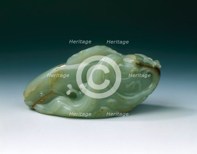 Jade carp and young amid swirling waves, early Qing dynasty, China, late 17th century. Creator: Unknown.