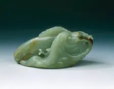 Jade carp and young amid swirling waves, early Qing dynasty, China, late 17th century. Creator: Unknown