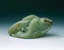 Jade carp and young amid swirling waves, early Qing dynasty, China, late 17th century. Creator: Unknown