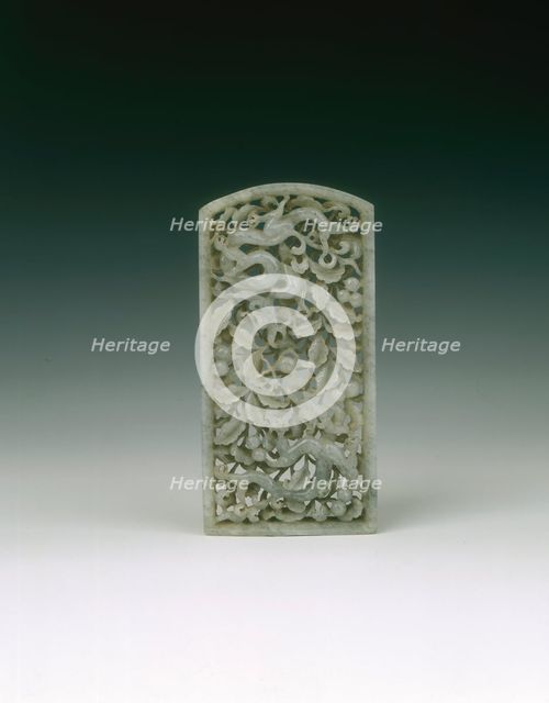 Jade 'cha wei' reticulated plaque, Ming dynasty, China, 1368-1644. Creator: Unknown.