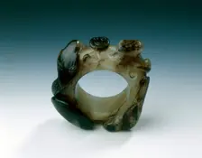 Jade circular ring with two birds and lingzhi in high relief, Ming dynasty, China, 1368-1644. Creator: Unknown