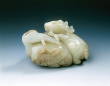Jade crane and deer with acanthus, Ming dynasty, China, 1368-1644. Creator: Unknown