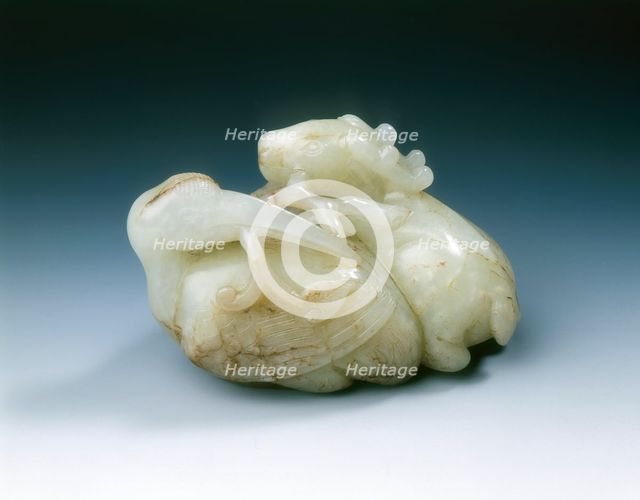 Jade crane and deer with acanthus, Ming dynasty, China, 1368-1644. Creator: Unknown.